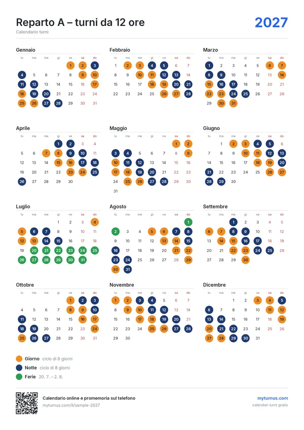 Esempio di calendario turni stampato